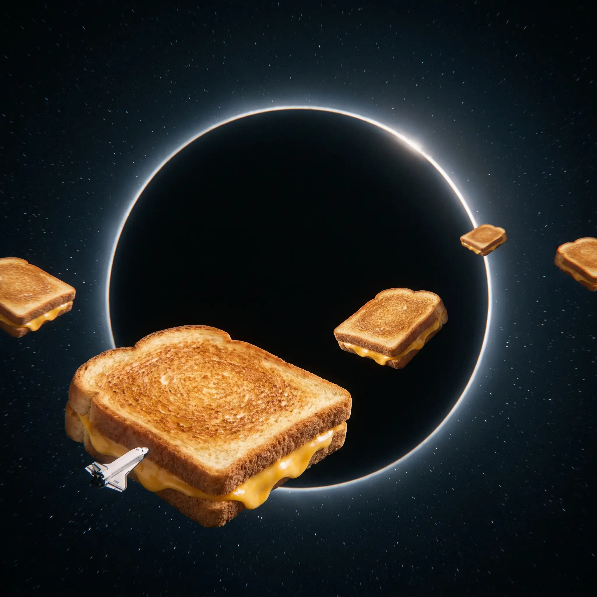 Visualization of the enclosed sun with planet-sized grilled cheese sandwiches, the outcome the alignment team prevents.